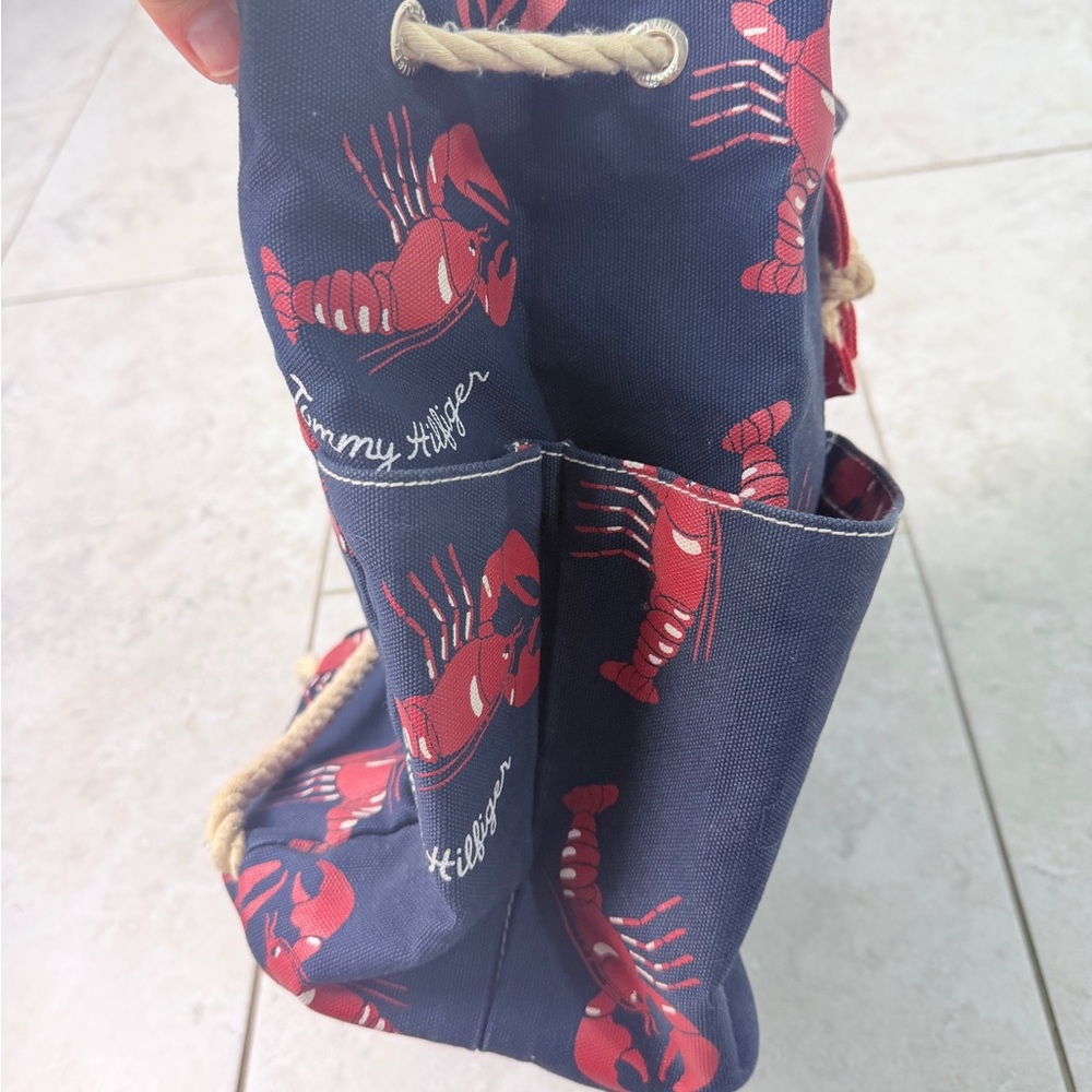Tommy Hilfiger Lobster Print Canvas Drawstring Backpack Nautical Bucket Bag - Picture 11 of 14